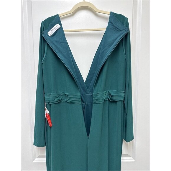 Mac Duggal Size 12 Green 26554 Long Sleeve Wrap Jersey Slit Gown Dress New - Picture 10 of 14